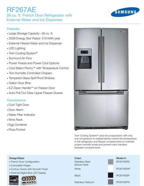 ft. 3-door with built-in water pitcher full depth french door refrigerator for the correct operation of the device, organization and long-term storage of ...